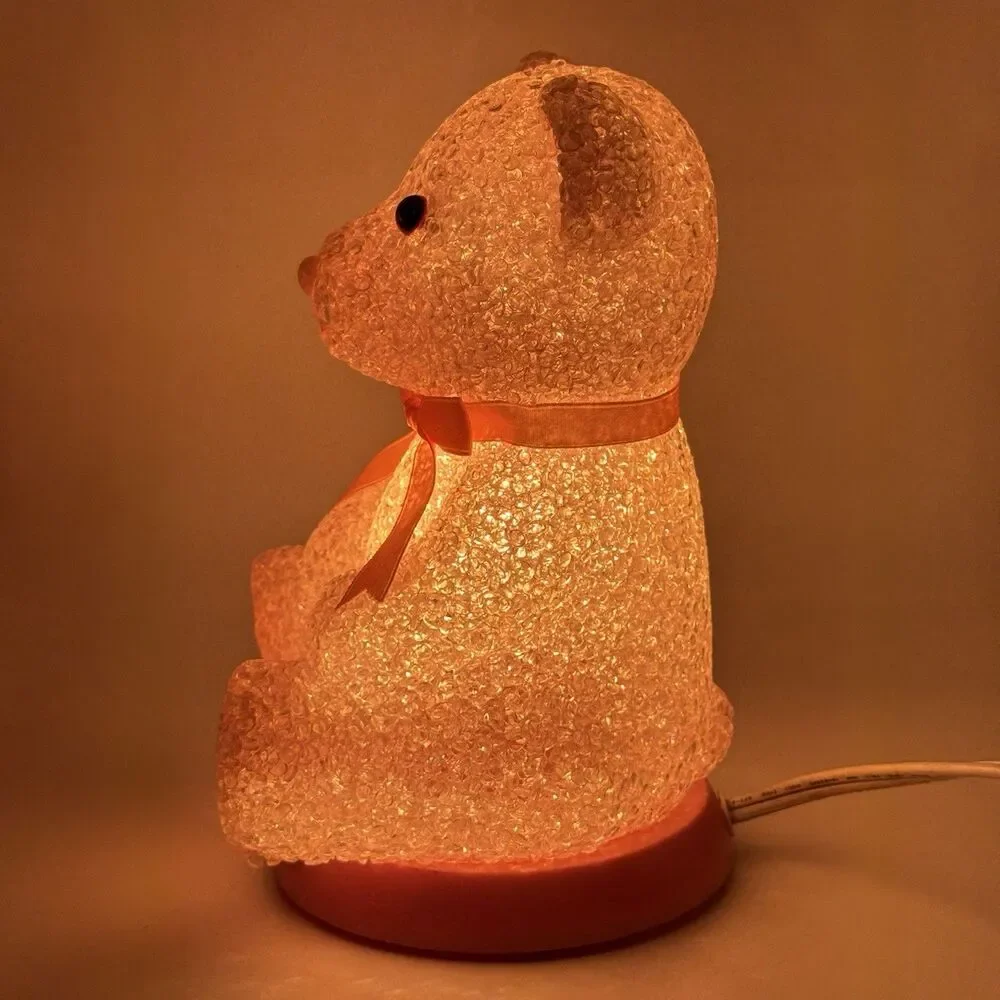 Vintage Y2K Melted Plastic Popcorn Pink Teddy Bear Lamp Night Light Coquette